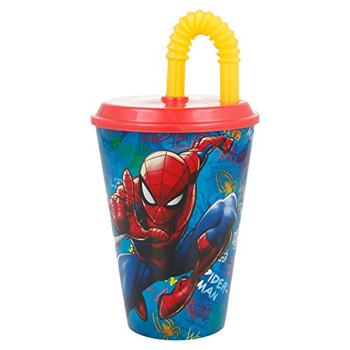 ALMACENESADAN 2521; Pack 2 Vasos con caña Easy Spiderman Red, Capacidad 430 ml; Producto de plástico; NO BPA