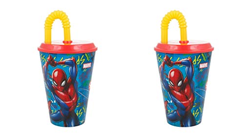 ALMACENESADAN 2521; Pack 2 Vasos con caña Easy Spiderman Red, Capacidad 430 ml; Producto de plástico; NO BPA