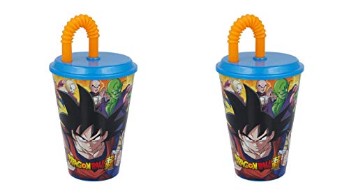 ALMACENESADAN 2715; Pack 2 Vasos con caña Dragon Ball; Producto de plástico; Libre BPA; Capacidad 430 ml