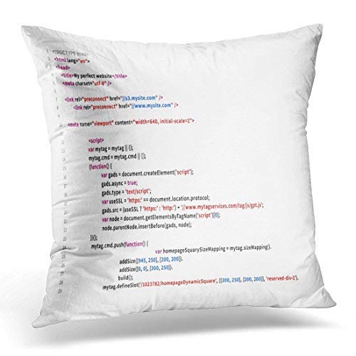 Almohada de sofá Pantalla Código HTML simple con etiquetas de colores en el navegador Ver en blanco Texto de computadora Funda de almohada decorativa Decoración para el hogar Funda de almohada cuadra