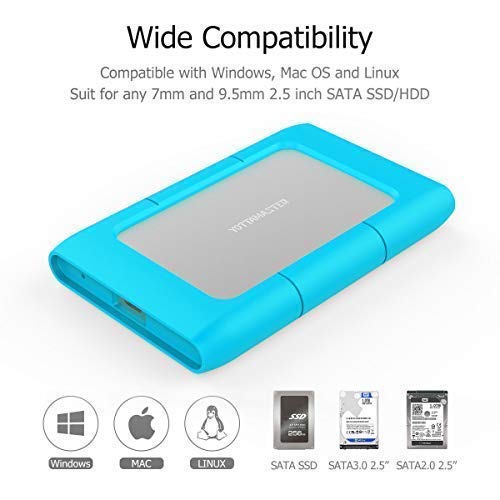 [Aluminio y UASP y SATA3.0] Yottamaster 2.5inch USB 3.1 Tipo C Caja/Cargador de Disco Duro Externo con 2.5mm Funda de Silicona 9.5mm / 7mm SATA HDD/SSD 2TB -Orange