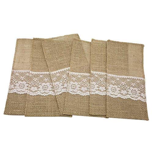 Amajoy 12pcs 4x8 pulgada Arpillera de arpillera de arpillera de arpillera natural Platería Servilleteros Cubiertos Cuchillos Cuchillos Tenedores para el país Decoración de bodas Nupcial