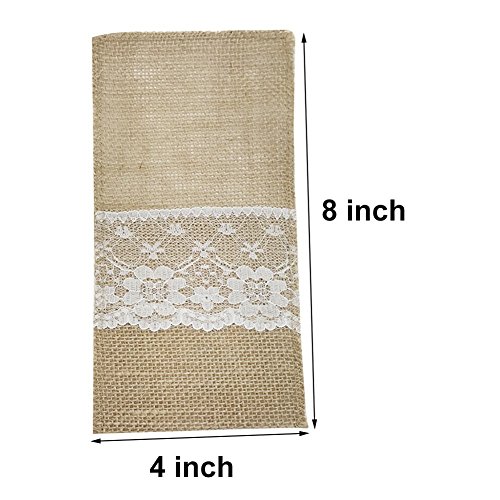 Amajoy 12pcs 4x8 pulgada Arpillera de arpillera de arpillera de arpillera natural Platería Servilleteros Cubiertos Cuchillos Cuchillos Tenedores para el país Decoración de bodas Nupcial