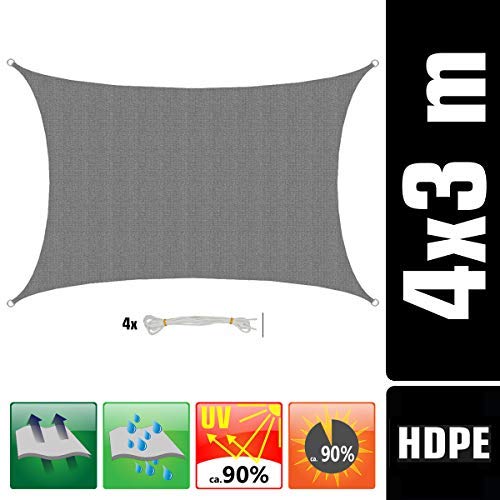 AMANKA Toldo UV - 3x4 HDPE Vela de Protección Solar Rectangular - Techo para Balcón Jardín Gris