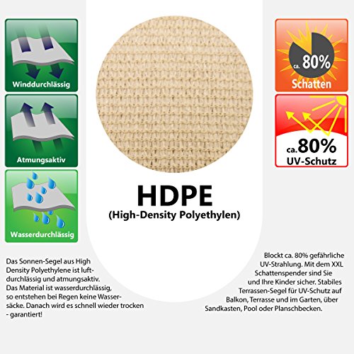 AMANKA Toldo UV - 6x4 HDPE Vela de Protección Solar Rectangular - Techo para Balcón Jardín Beige