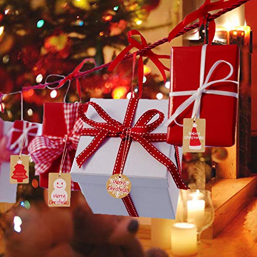 Amaza 100pcs Etiquetas de Papel Kraft Árbol de Navidad Gift Tags con Cerda de Yute Navidad Decoracion Arbol (5 Patrones)