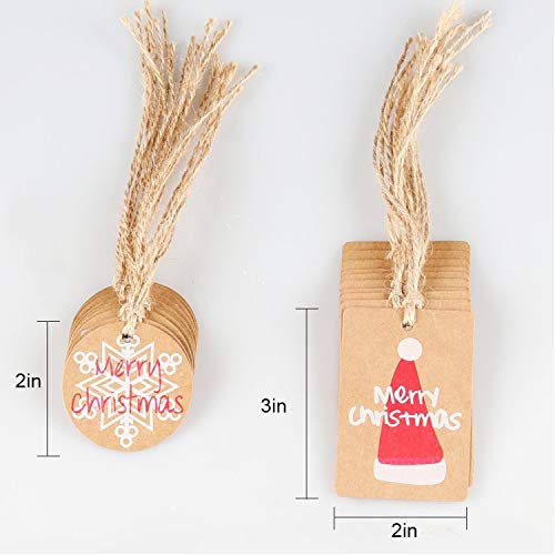 Amaza 100pcs Etiquetas de Papel Kraft Árbol de Navidad Gift Tags con Cerda de Yute Navidad Decoracion Arbol (5 Patrones)