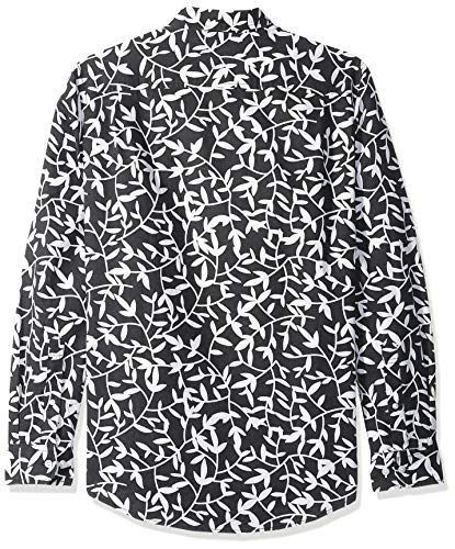 Amazon Essentials - Camisa de lino con manga larga, corte entallado y estampado para hombre, Negro (black Leaf Print), US L (EU L)