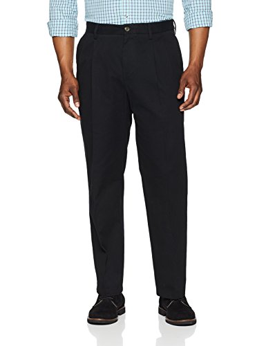 Amazon Essentials Classic-Fit Wrinkle-Resistant Pleated Chino Pant Pantalones, Negro (True Black), W33/L30 (Talla del fabricante: 33W x 30L)