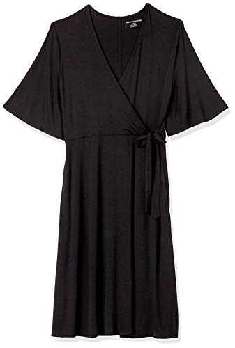 Amazon Essentials Kimono Vestido Envolvente de Manga Dresses, Negro, US L (EU L - XL)
