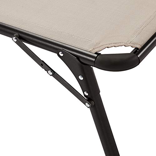 AmazonBasics Aluminium Folding Sun Lounger with Canopy, Three-Legged Lounger with 5 Adjustable Positions,Beige