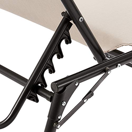 AmazonBasics Aluminium Folding Sun Lounger with Canopy, Three-Legged Lounger with 5 Adjustable Positions,Beige
