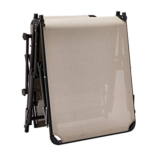 AmazonBasics Aluminium Folding Sun Lounger with Canopy, Three-Legged Lounger with 5 Adjustable Positions,Beige