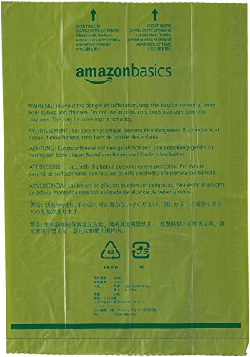 AmazonBasics - Bolsa mejorada para heces de perro con aditivos EPI y dispensador y pinza para correa - 270 unidades, pepino