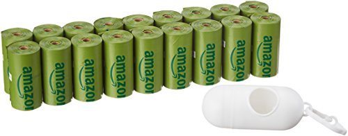 AmazonBasics - Bolsa mejorada para heces de perro con aditivos EPI y dispensador y pinza para correa - 270 unidades, pepino