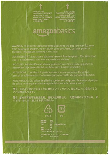 AmazonBasics - Bolsa mejorada para heces de perro con aditivos EPI y dispensador y pinza para correa - 540 unidades, mango brasileño