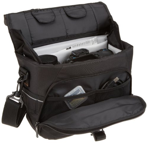 AmazonBasics - Bolsa para cámaras DSLR y accesorios (tamaño mediano, interior de color gris), color negro