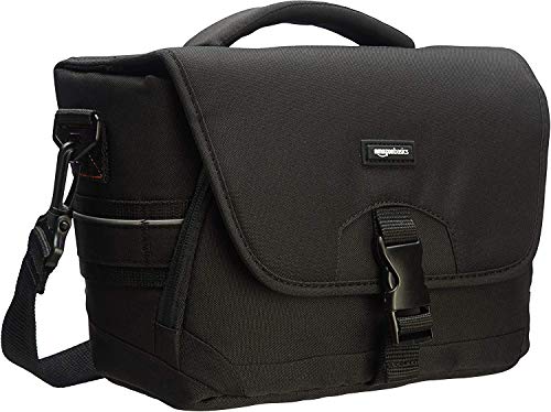 AmazonBasics - Bolsa para cámaras DSLR y accesorios (tamaño mediano, interior de color gris), color negro