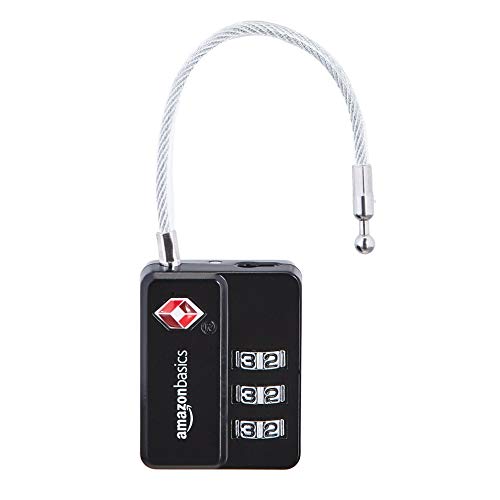 AmazonBasics - Candado de combinación de 3 dígitos con cable homologado por la TSA, paquete de 6, negro