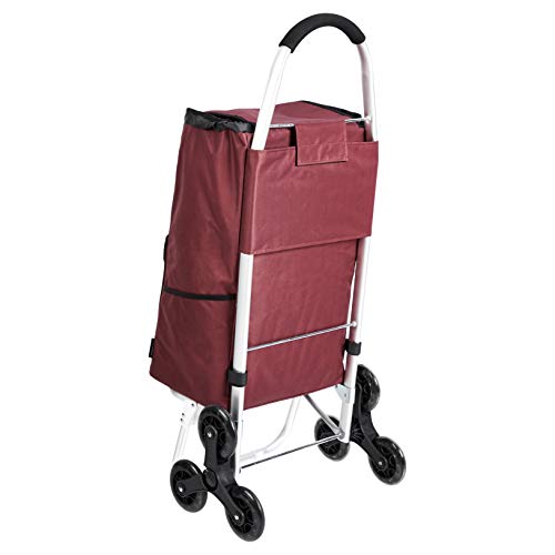 AmazonBasics - Carrito de la compra con 6 ruedas y asas de aluminio, 50 litros, color rojo
