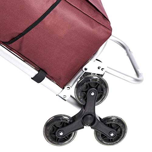 AmazonBasics - Carrito de la compra con 6 ruedas y asas de aluminio, 50 litros, color rojo