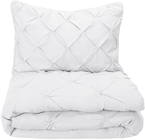 AmazonBasics - Juego de cama con colcha fruncida en pellizco, 155 x 220 cm, Blanco
