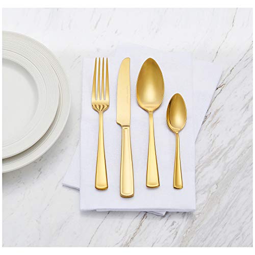 AmazonBasics - Juego de cubertería, 6 servicios, 24 piezas [estilo moderno], Dorado