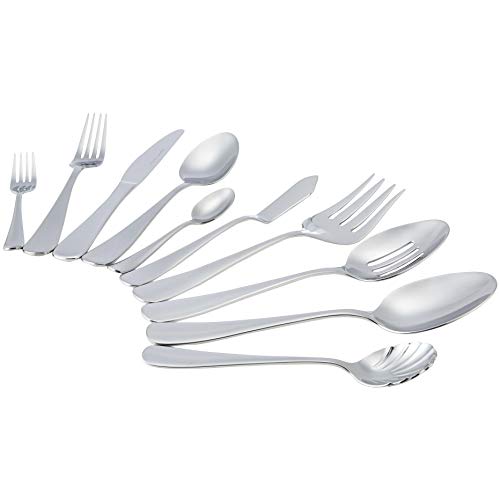 AmazonBasics – Juego de cubertería de acero inoxidable de 45 piezas con borde redondeado, servicio para 8