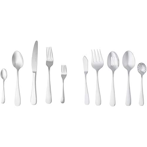 AmazonBasics – Juego de cubertería de acero inoxidable de 45 piezas con borde redondeado, servicio para 8