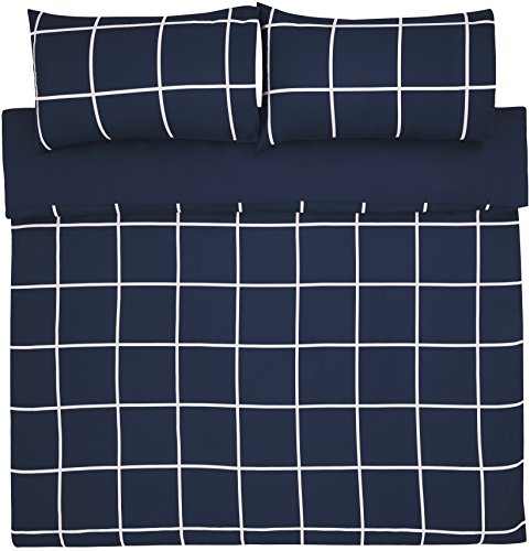 AmazonBasics - Juego de funda nórdica de microfibra ligera de microfibra, 230 x 220 cm, Azul marino a cuadros (Navy Simple Plaid)