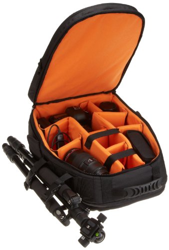 AmazonBasics - Mochila para cámaras DSLR y ordenadores portátiles (interior de color naranja)