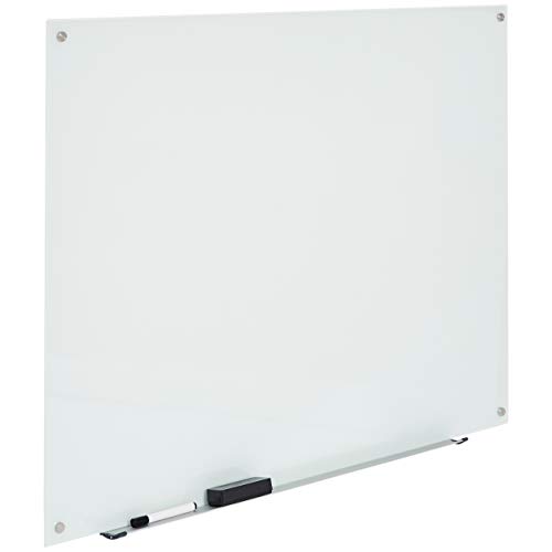 AmazonBasics - Pizarra de borrado en seco de vidrio - Blanca, magnética, 120 x 90 cm