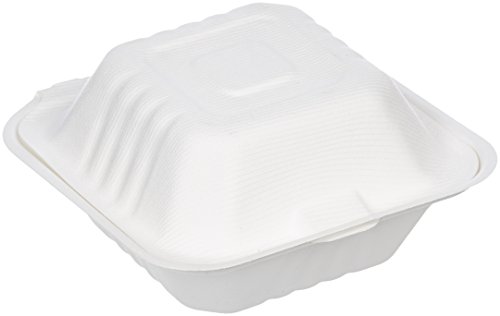 AmazonBasics - Recipientes de comida para llevar desechables, diseño de almeja, convertibles en abono ecológico y biodegradables, 15 x 15 x 8 cm, 125 unidades