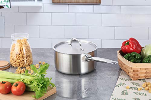 AmazonCommercial - Cacerola de acero inoxidable con revestimiento de aluminio, lados rectos y tapa, 1,9 l