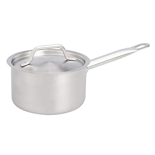 AmazonCommercial - Cacerola de acero inoxidable con revestimiento de aluminio, lados rectos y tapa, 1,9 l