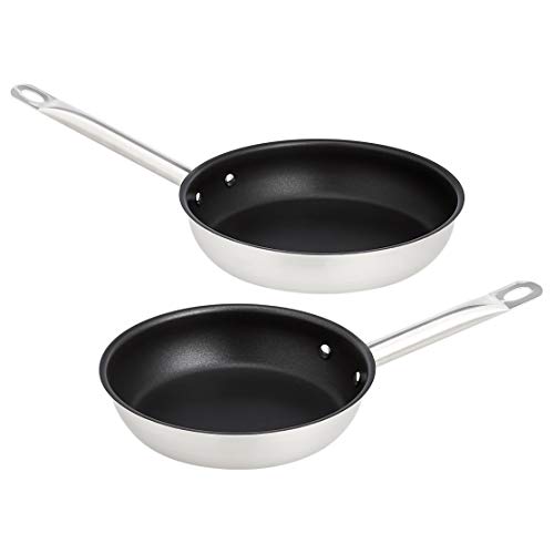 AmazonCommercial - Juego de 2 sartenes antiadherentes de acero inoxidable con revestimiento de aluminio y superficie antiadherente, 20 cm y 24 cm