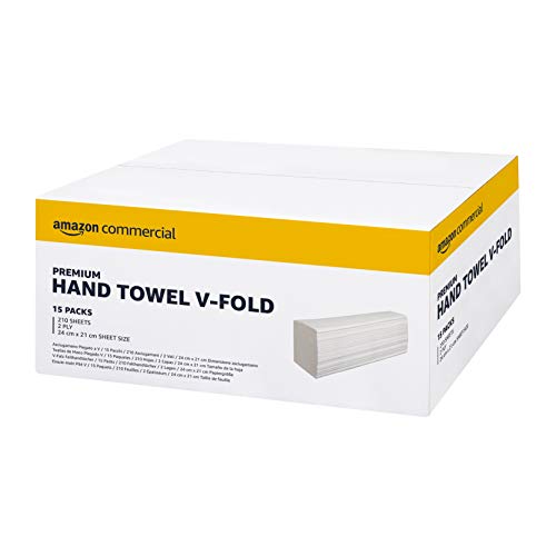 AmazonCommercial - Toalla de manos de uso profesional, dobladas en V, paquete de 15, 3150 hojas