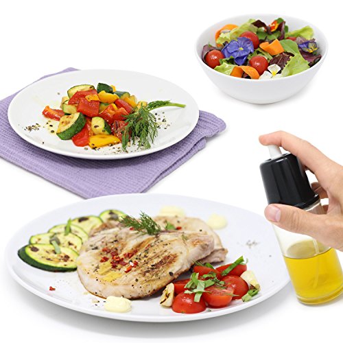 Amazy Pulverizador de aceite de oliva y vinagre (2 botes |170 ml) + pincel – Dispensador de aceite de cristal para dosis precisa sin goteo para cocina o barbacoa
