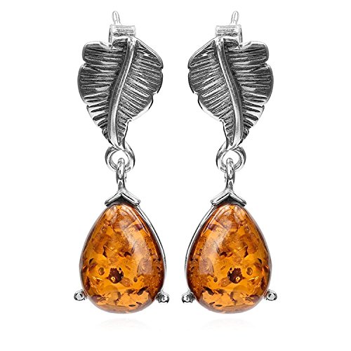 Ambar Plata Esterlina Gota Pendientes