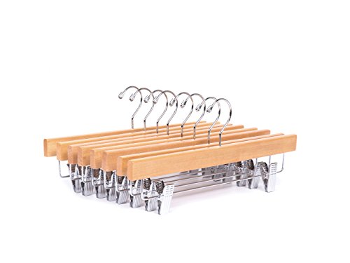 Amber Home 10 Unidades 35,5cm Perchas de Madera Naturaleza para Pantalones Faldas Calcetines y Ropa Interior con Pinzas