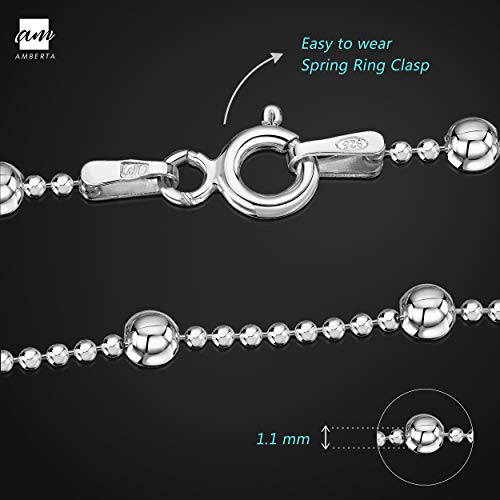 Amberta® Joyería - Pulsera - Fina Plata De Ley 925 - Cadena de Bola - 1.1/3.2 (mm) - 18 19 20 cm (20cm)