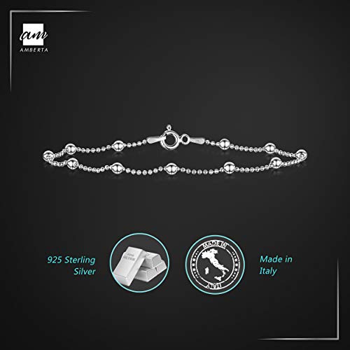 Amberta® Joyería - Pulsera - Fina Plata De Ley 925 - Cadena de Bola - 1.1/3.2 (mm) - 18 19 20 cm (20cm)