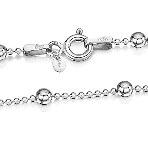 Amberta® Joyería - Pulsera - Fina Plata De Ley 925 - Cadena de Bola - 1.1/3.2 (mm) - 18 19 20 cm (20cm)