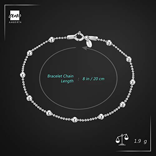 Amberta® Joyería - Pulsera - Fina Plata De Ley 925 - Cadena de Bola - 1.1/3.2 (mm) - 18 19 20 cm (20cm)