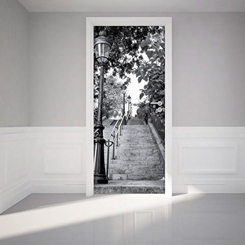 Ambiance-Live Adhesivo para Puerta, diseño de Escalera parisina, 204 x 83 cm