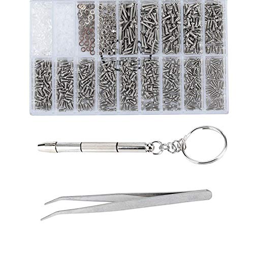 AMGOMH 1000 Piezas Tornillos Gafas, Kit de Herramientas de Reparación de Gafas + 1 Mini Destornillador + 1 Pinza para Relojes/Gafas/Lentes de Sol