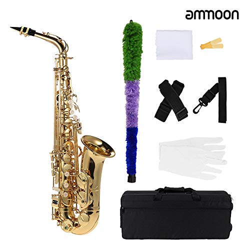 ammoon bE Alto Saxofon, Latón Lacado Oro E Flat Sax 802 Clave Tipo de Viento de Madera Instrumento