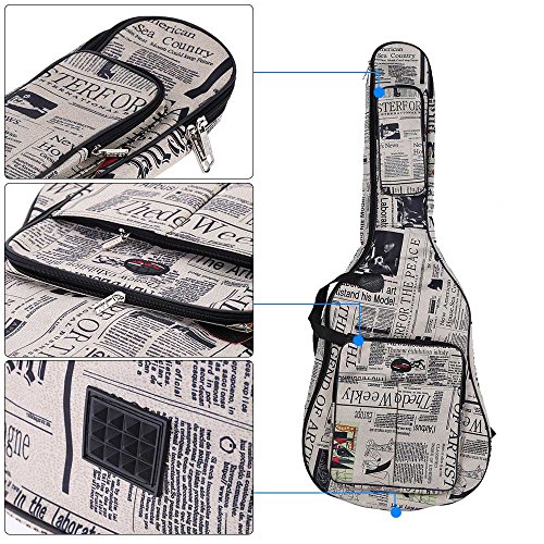 ammoon Funda para Guitarra 600D Resistente al Agua Tejido Oxford Correas 10mm de Grosor Algodón Acolchado con Bolsillos
