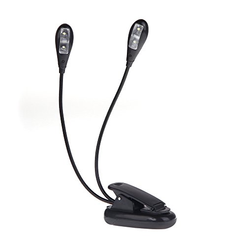 ammoon Negro Clip-on 2 Armas Duales 4 LED Libro Flexibles Atril Lámpara de Luz