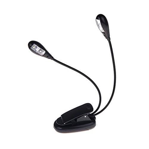 ammoon Negro Clip-on 2 Armas Duales 4 LED Libro Flexibles Atril Lámpara de Luz